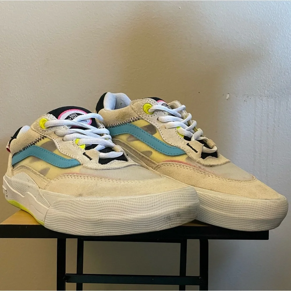 Vans Cream Blue Sneakers Mesh Pink Yellow Accents – Men 6 / Women 7.5 - Picture 7 of 16